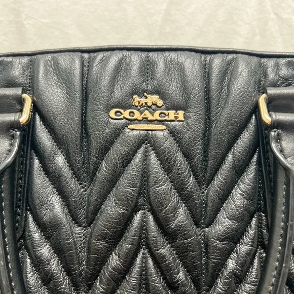 Coach Black Quilted Satchel with Gold Chain